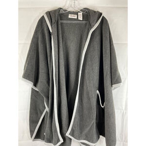 LeModa Hooded Poncho Cape Open Front Gray 100% Polyester Lounge Wear Used